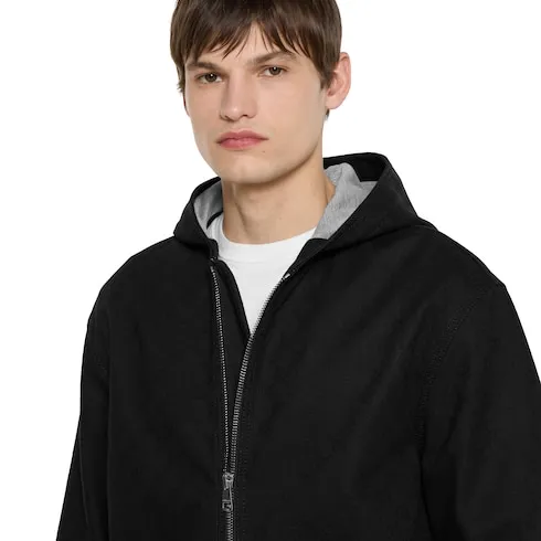 Gg Cotton Denim Jacquard Zip Jacket