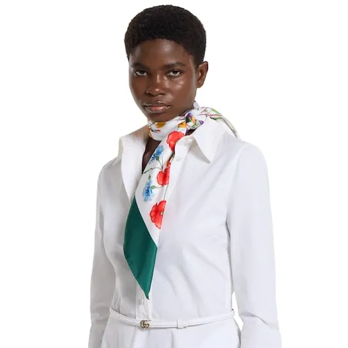Printed Flora Silk Twill Carré