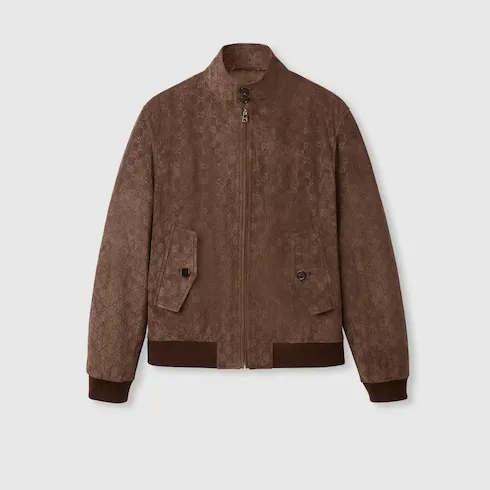 Embossed Gg Suede Bomber Jacket