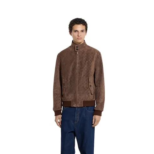 Embossed Gg Suede Bomber Jacket