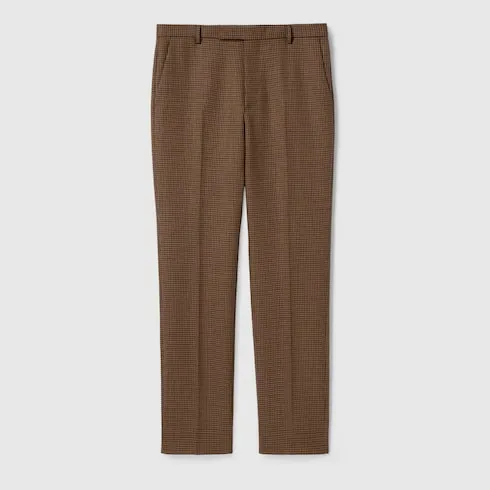 Houndstooth Wool Pant With Embroidery