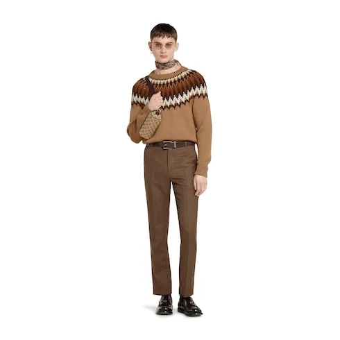 Houndstooth Wool Pant With Embroidery