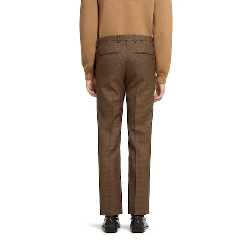 Houndstooth Wool Pant With Embroidery