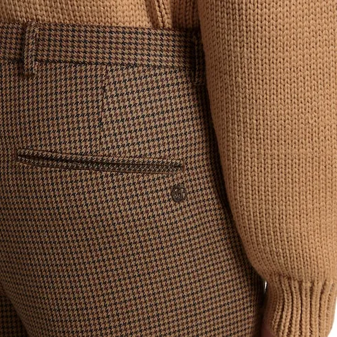 Houndstooth Wool Pant With Embroidery