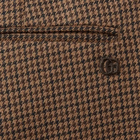 Houndstooth Wool Pant With Embroidery