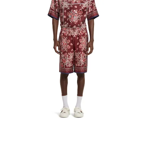 Printed Silk Twill Shorts