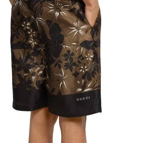 Printed Silk Twill Shorts