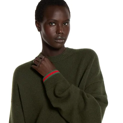 Wool Cashmere Sweater With Web Trim