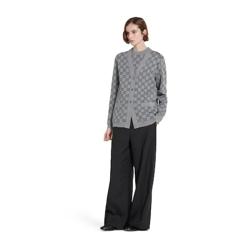 Reversible Gg Wool Jacquard Cardigan