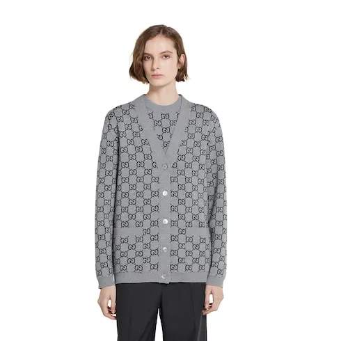 Reversible Gg Wool Jacquard Cardigan