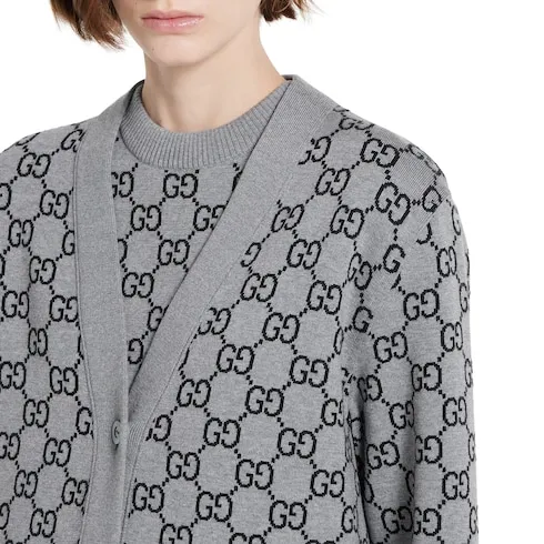 Reversible Gg Wool Jacquard Cardigan