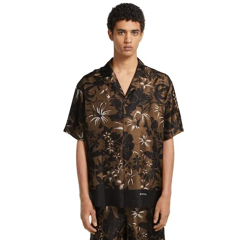 Printed Silk Twill Bowling Shirt