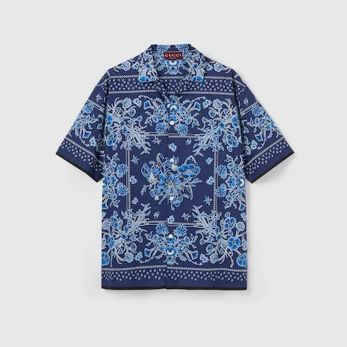 Printed Cotton Poplin Bowling Shirt