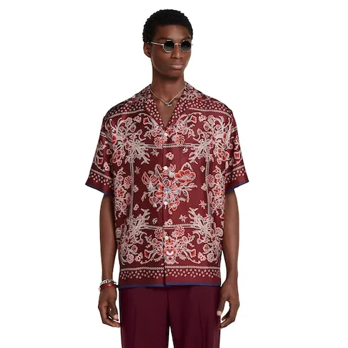 Printed Silk Twill Bowling Shirt