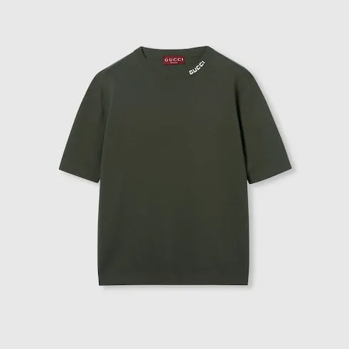 Silk Cotton Knit T-Shirt With Intarsia