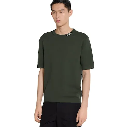 Silk Cotton Knit T-Shirt With Intarsia