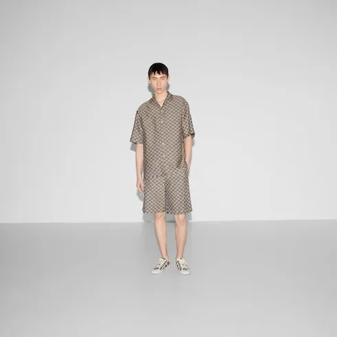 Gg Linen Blend Canvas Shirt