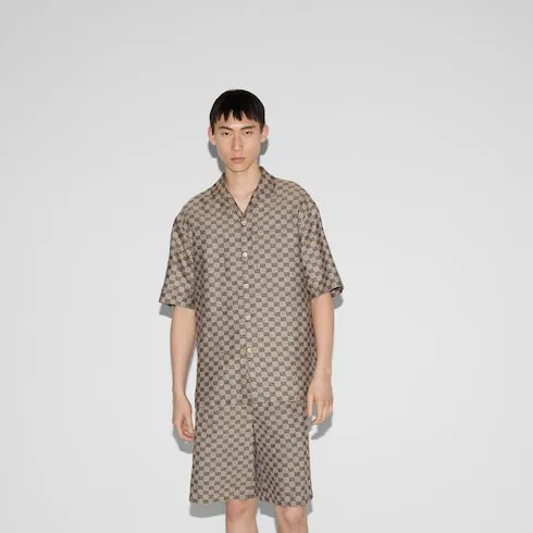 Gg Linen Blend Canvas Shirt