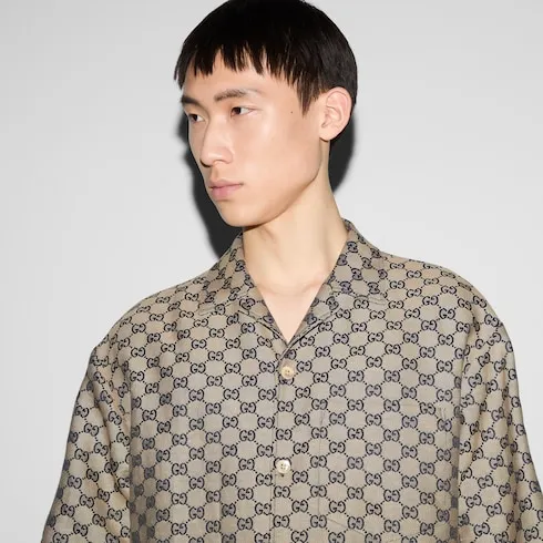 Gg Linen Blend Canvas Shirt