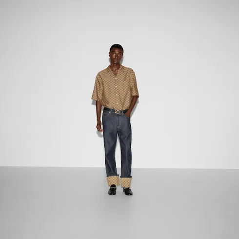 Gg Linen Blend Canvas Shirt