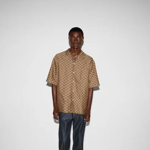 Gg Linen Blend Canvas Shirt