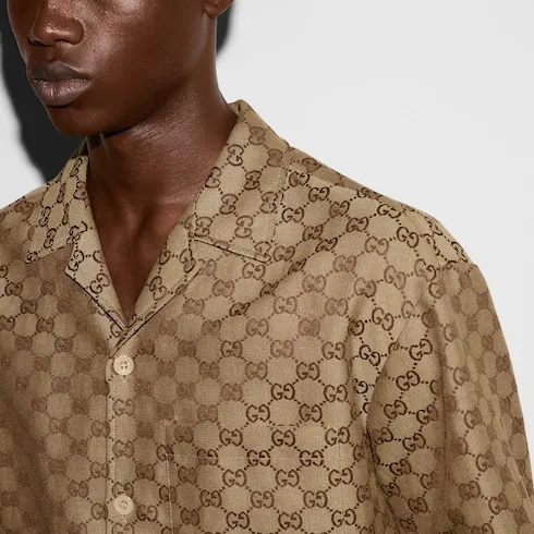 Gg Linen Blend Canvas Shirt