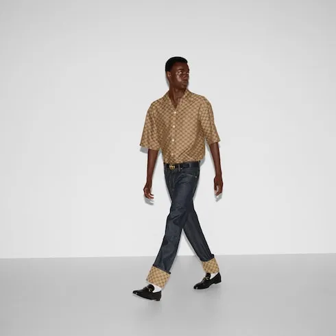 Gg Linen Blend Canvas Shirt
