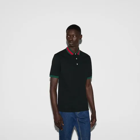 Cotton Piquet Polo With Web Collar