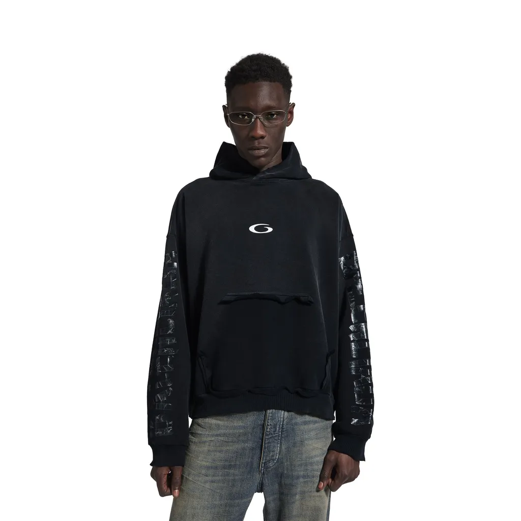 Transparent Tape Ripped Pocket Hoodie