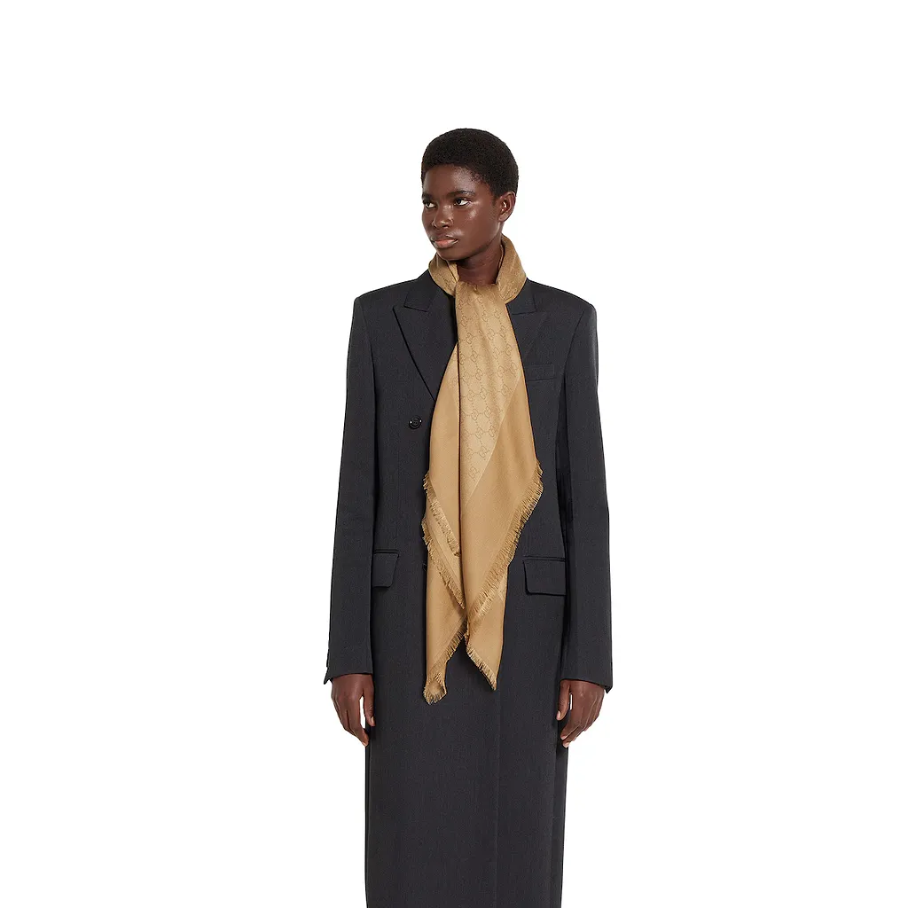 Gg Silk Cotton Jacquard Shawl