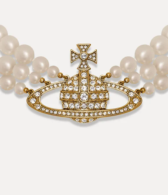Three Row Pearl Bas Relief Choker