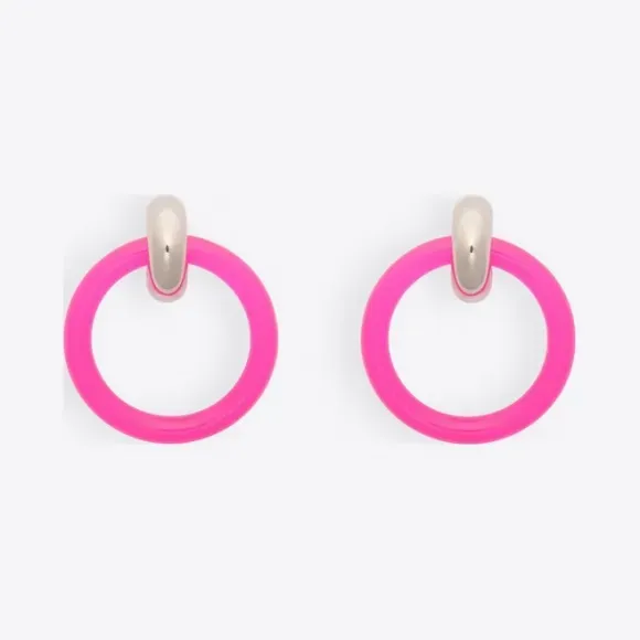 Silver/Pink Small Hinged Hoop Earrings