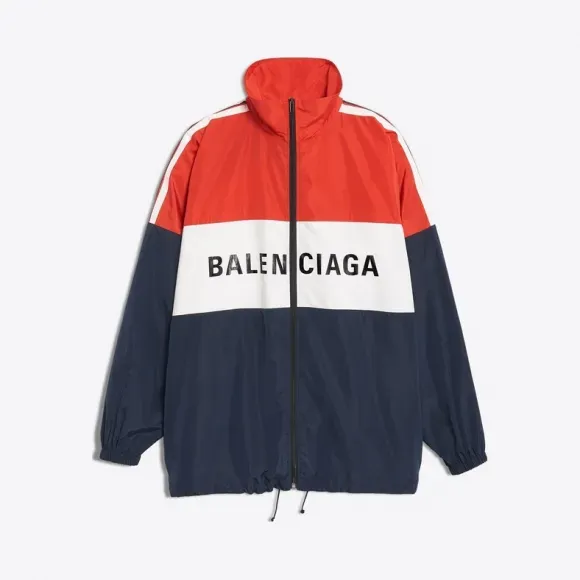 Poppy/Navy/Ivory Zip Nylon Jacket With Brand Logo