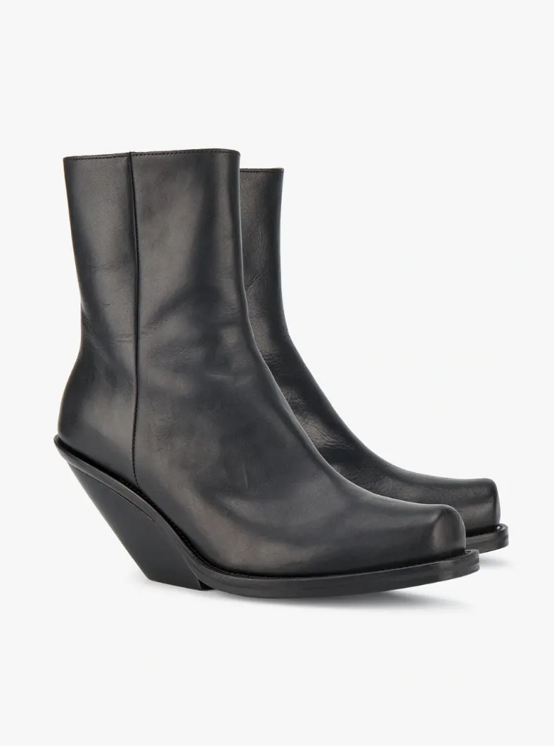 Black Leather Ankle Heeled Boots