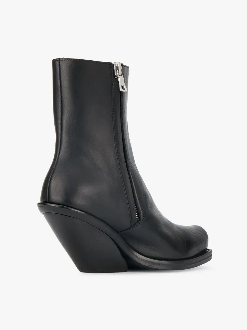 Black Leather Ankle Heeled Boots