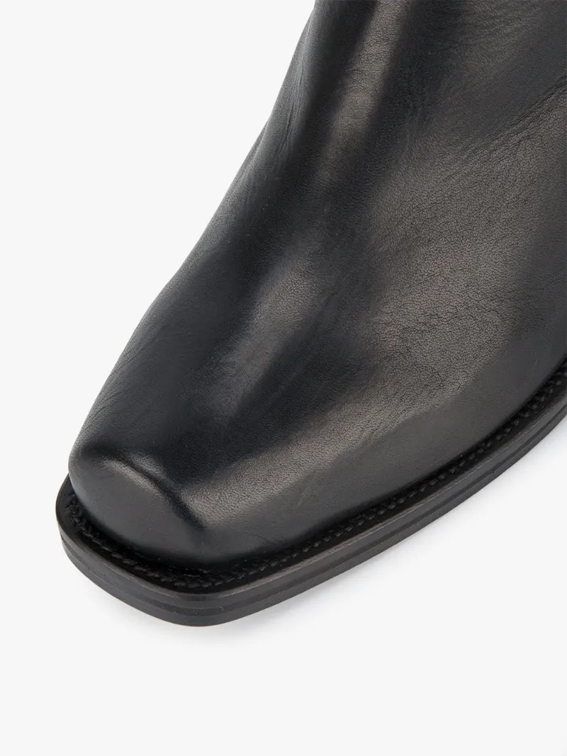 Black Leather Ankle Heeled Boots