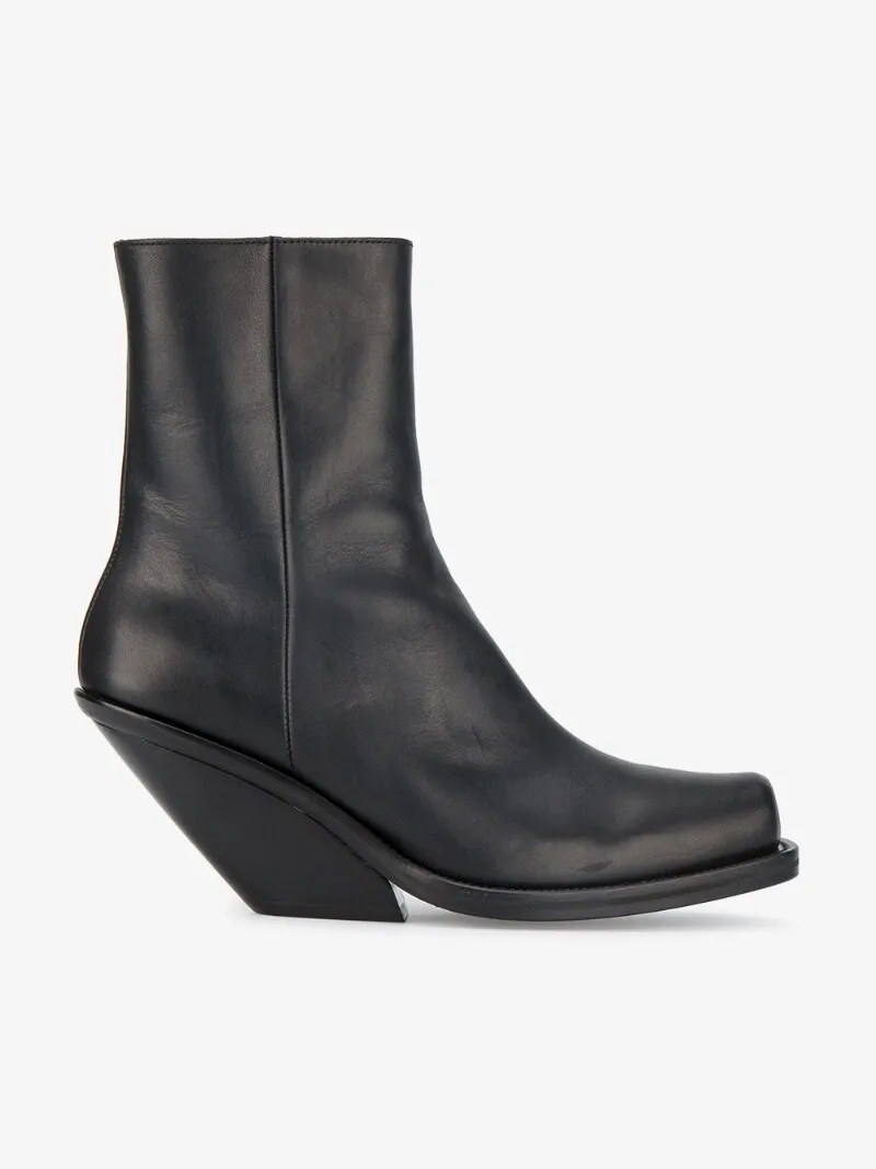 Black Leather Ankle Heeled Boots