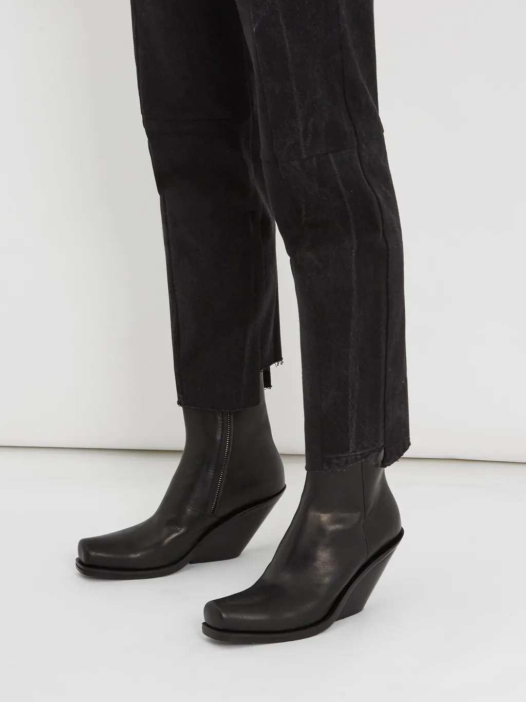 Black Leather Ankle Heeled Boots