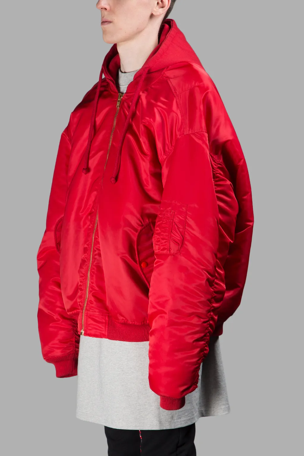 Red Bomber Jacket With Hood