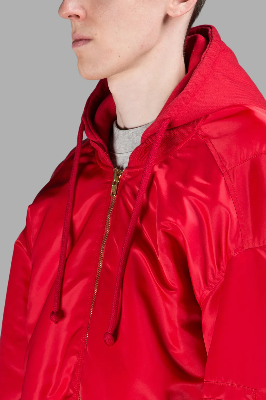 Red Bomber Jacket With Hood