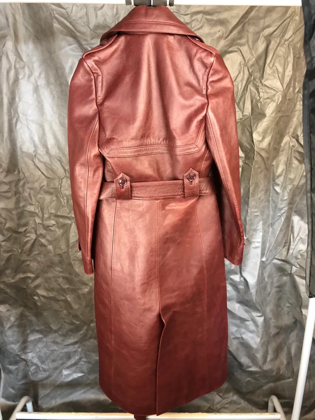 Burgundy Leather Trench Coat