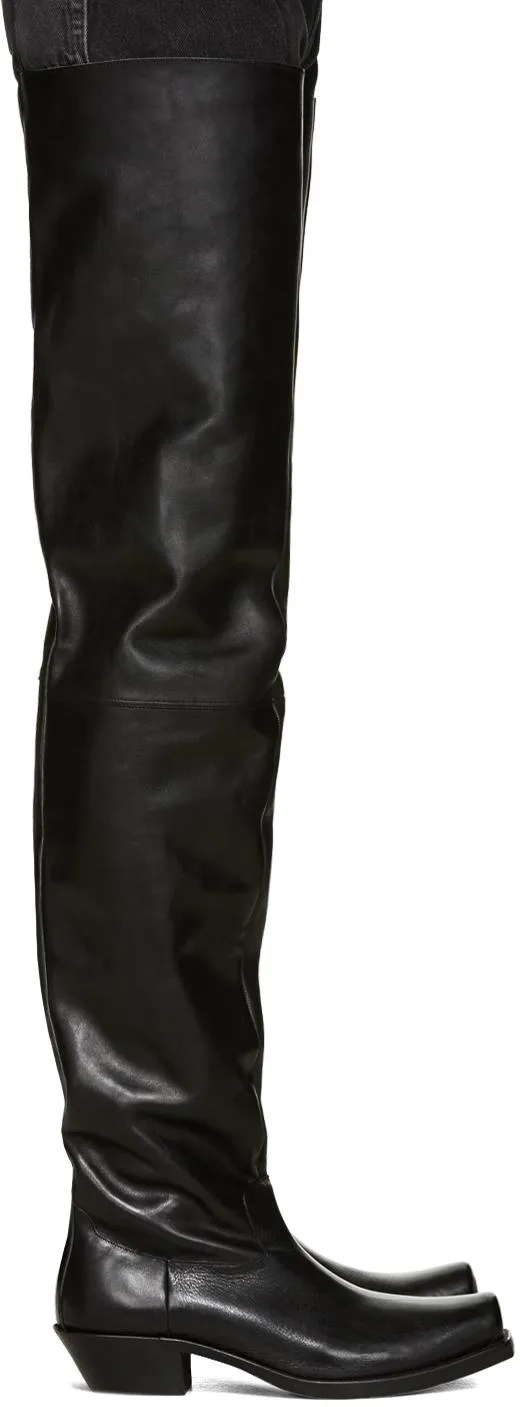 Black Leather Thigh High Boots