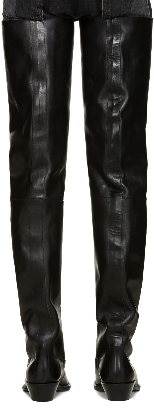 Black Leather Thigh High Boots