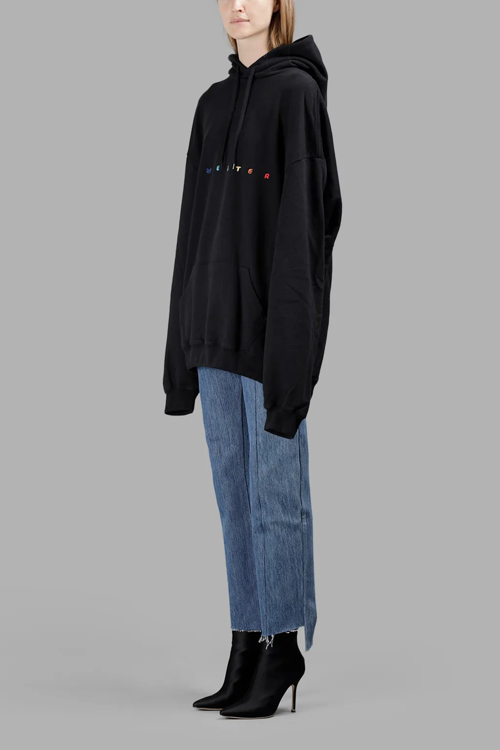 Black Embroidered Logo Hoodie