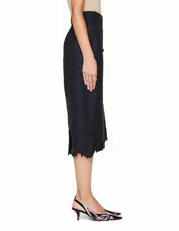 Black Distressed Midi Skirt