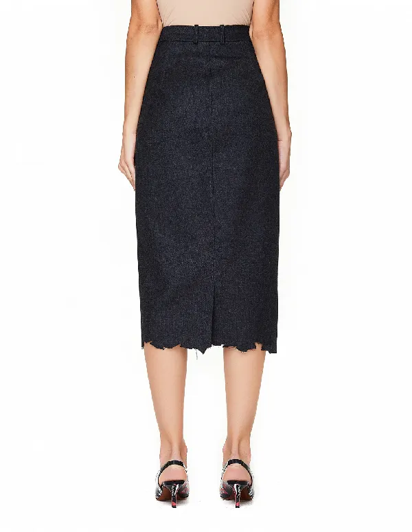 Black Distressed Midi Skirt