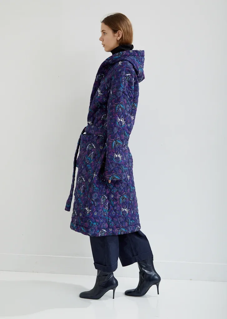 Blue Quilted Printed Coat