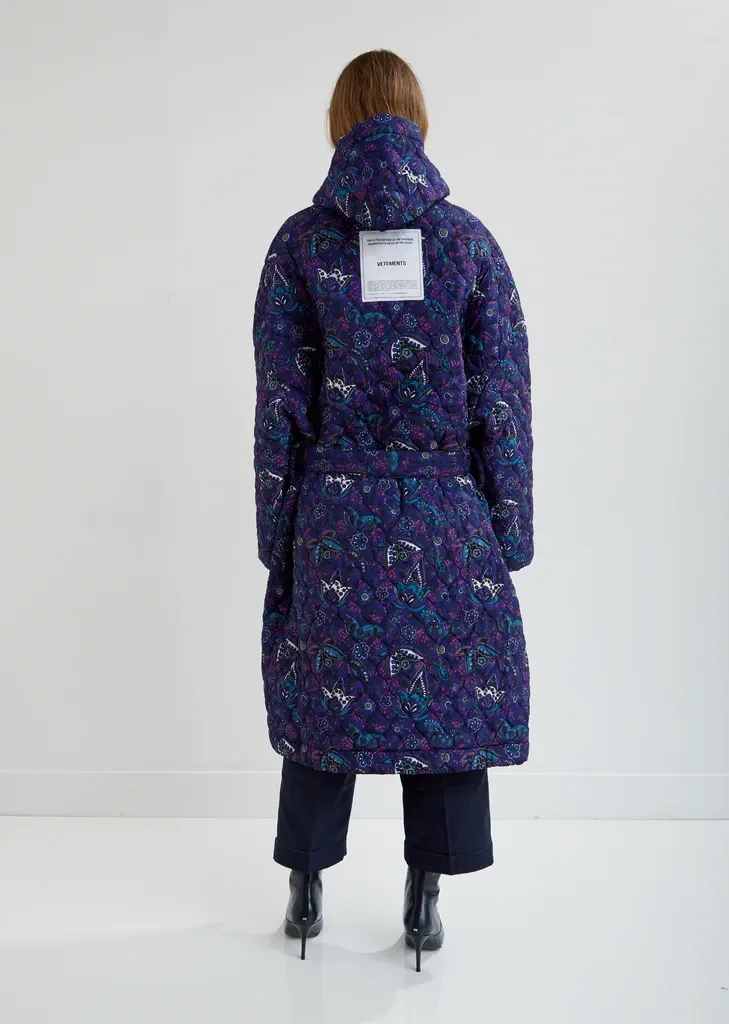 Blue Quilted Printed Coat