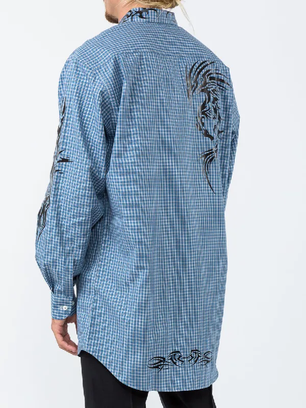 Blue Plaid Tribal Print Long Sleeve Shirt