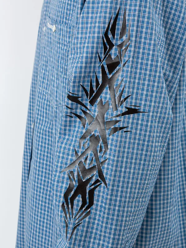 Blue Plaid Tribal Print Long Sleeve Shirt